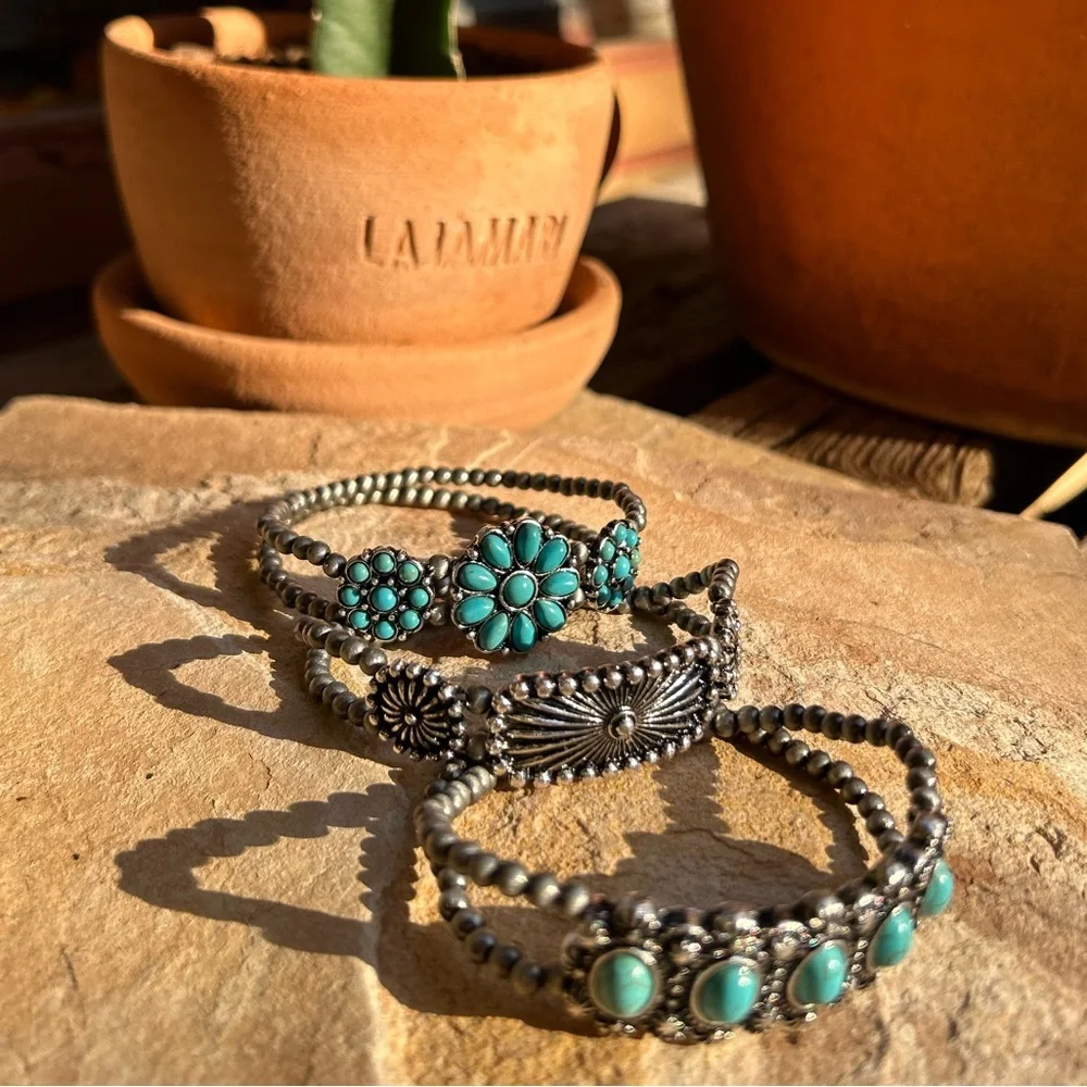 Turquoise Natural Stone Three Piece Bracelet Set NWT